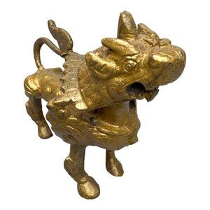Vtg Brass Feng Shui Dragon Figurine Buddhist Foo Dog Snow Lion Incense Burner